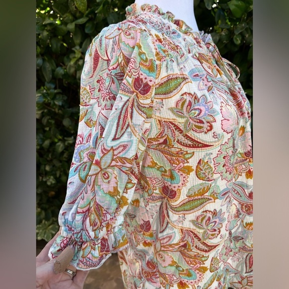 Melloday NWT Boho Short Sleeve Small Smocked Top Size Small - Picture 3 of 6